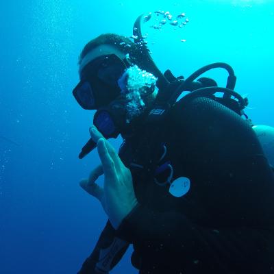 Un adolescente realizando investigación submarina como parte de su voluntariado del medio ambiente para jóvenes en Belice. Durante su voluntariado ambiental para adolescentes, un joven bucea en Belice.
